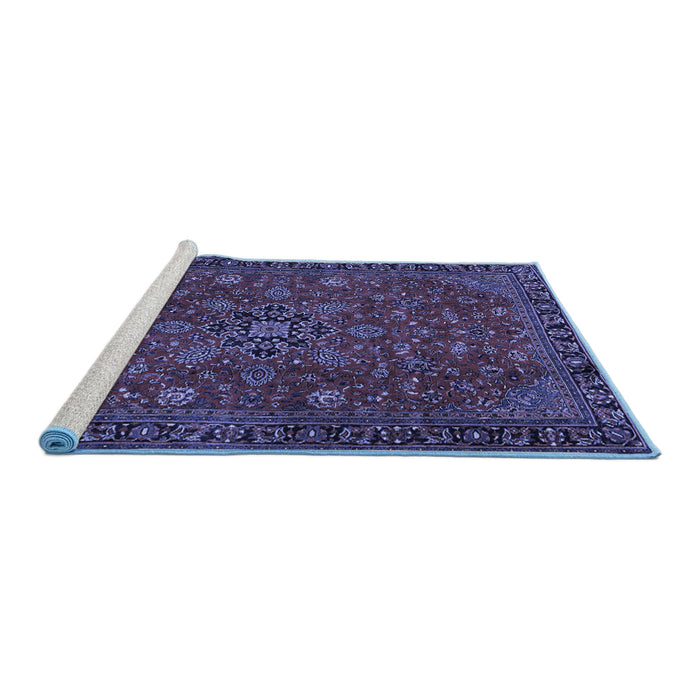 Sideview of Machine Washable Persian Blue Traditional Rug, wshtr2178blu
