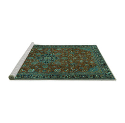 Sideview of Machine Washable Persian Turquoise Traditional Area Rugs, wshtr2178turq
