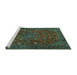 Sideview of Machine Washable Persian Turquoise Traditional Area Rugs, wshtr2178turq