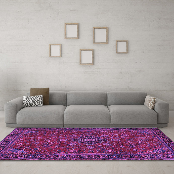 Machine Washable Persian Purple Traditional Area Rugs in a Living Room, wshtr2178pur