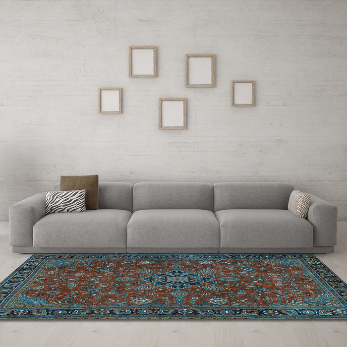 Machine Washable Persian Light Blue Traditional Rug in a Living Room, wshtr2178lblu