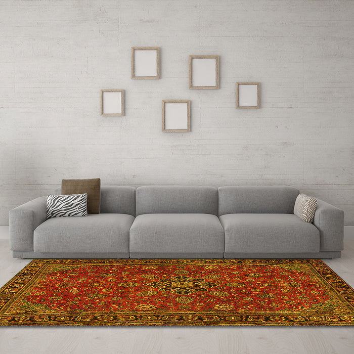 Machine Washable Persian Yellow Traditional Rug in a Living Room, wshtr2178yw