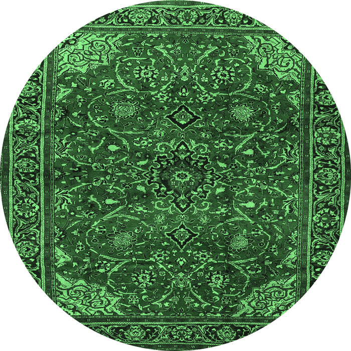 Round Persian Emerald Green Traditional Rug, tr2179emgrn