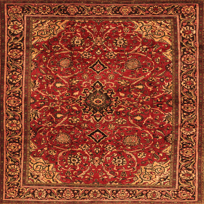 Round Machine Washable Persian Orange Traditional Area Rugs, wshtr2179org