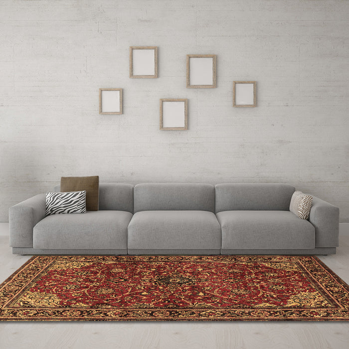 Machine Washable Persian Brown Traditional Rug in a Living Room,, wshtr2179brn