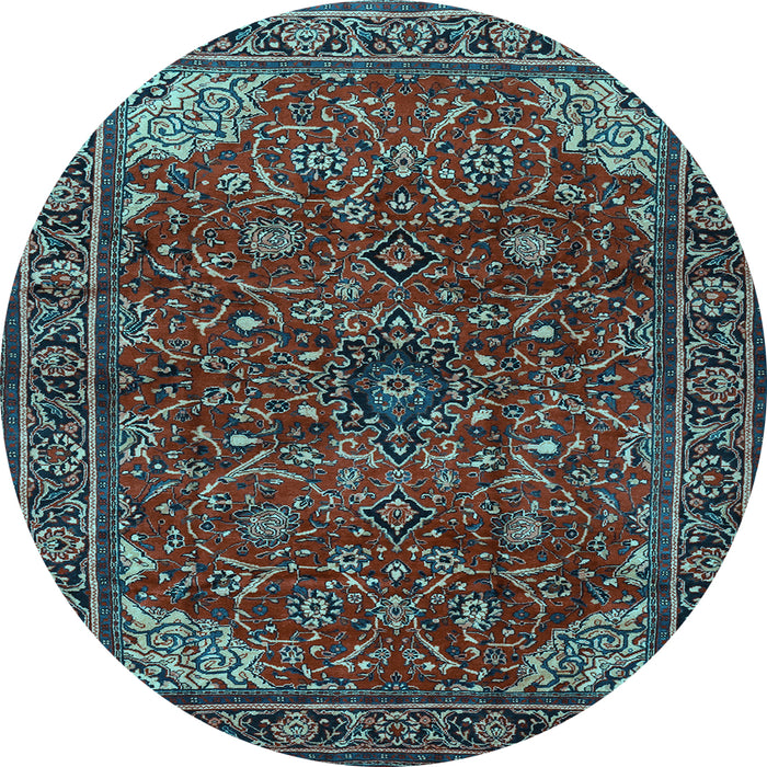 Round Machine Washable Persian Light Blue Traditional Rug, wshtr2179lblu
