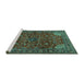 Sideview of Machine Washable Persian Turquoise Traditional Area Rugs, wshtr2179turq