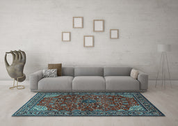 Machine Washable Persian Light Blue Traditional Rug in a Living Room, wshtr2179lblu