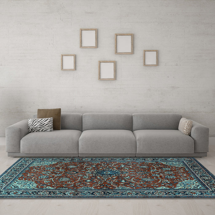 Machine Washable Persian Light Blue Traditional Rug in a Living Room, wshtr2179lblu