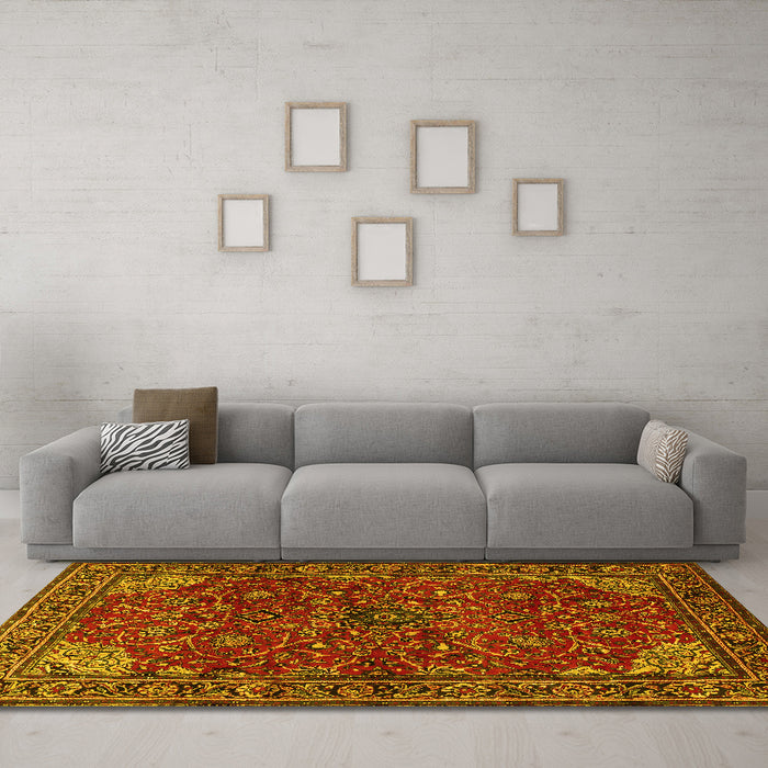 Machine Washable Persian Yellow Traditional Rug in a Living Room, wshtr2179yw
