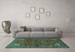 Machine Washable Persian Turquoise Traditional Area Rugs in a Living Room,, wshtr2179turq