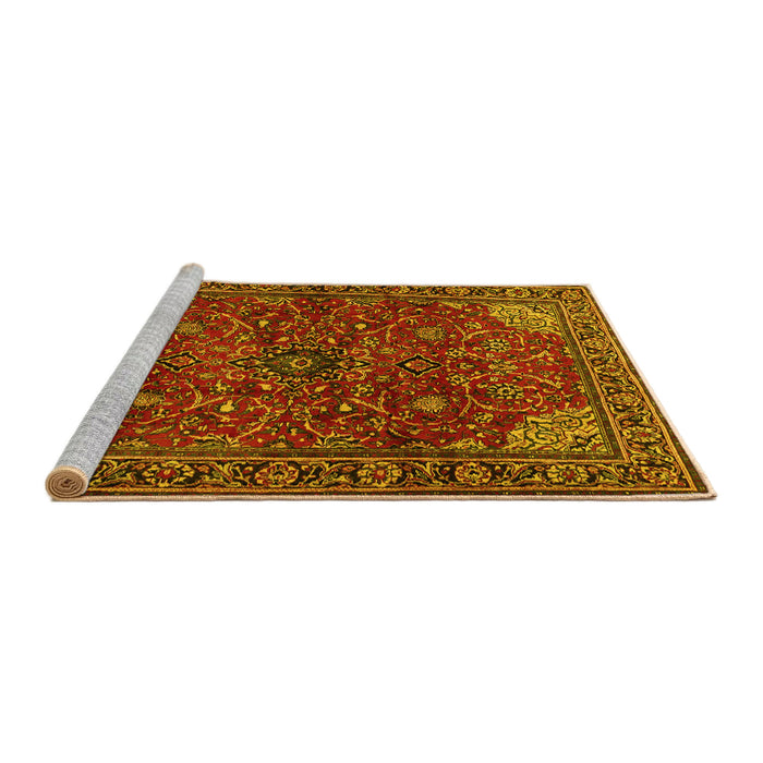 Sideview of Machine Washable Persian Yellow Traditional Rug, wshtr2179yw
