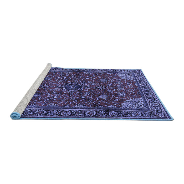 Sideview of Machine Washable Persian Blue Traditional Rug, wshtr2179blu
