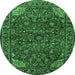 Round Machine Washable Persian Emerald Green Traditional Area Rugs, wshtr2179emgrn