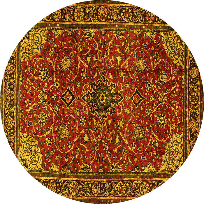 Round Persian Yellow Traditional Rug, tr2179yw