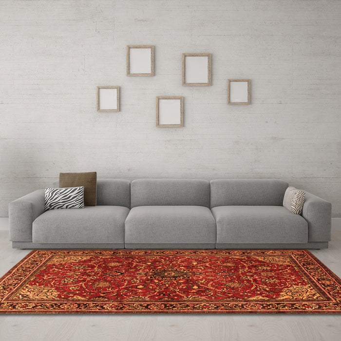 Machine Washable Persian Orange Traditional Area Rugs in a Living Room, wshtr2179org