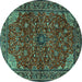 Round Machine Washable Persian Turquoise Traditional Area Rugs, wshtr2179turq