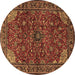 Round Machine Washable Persian Brown Traditional Rug, wshtr2179brn