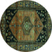 Round Persian Turquoise Traditional Rug, tr217turq