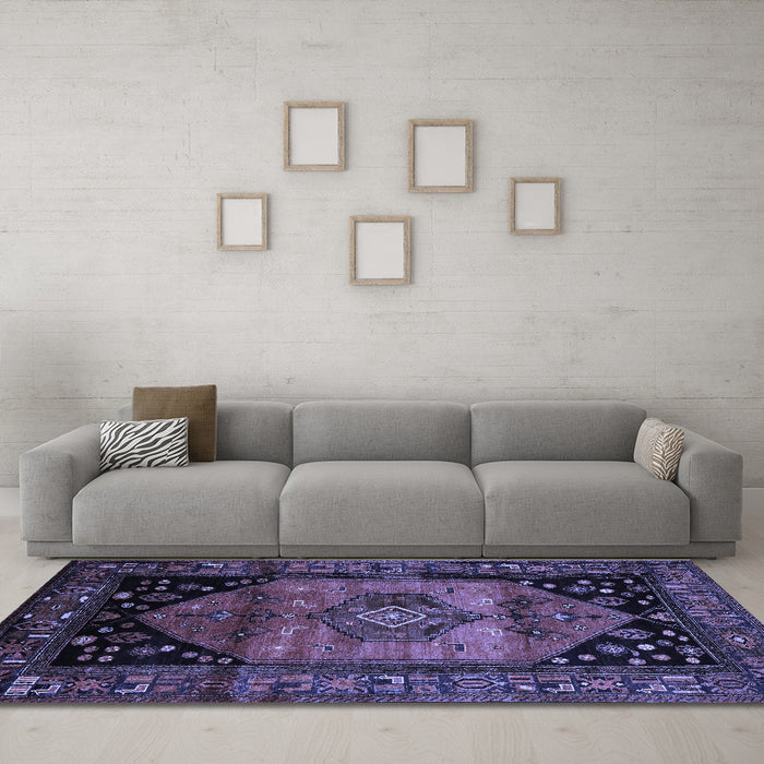 Machine Washable Persian Blue Traditional Rug in a Living Room, wshtr217blu