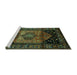 Sideview of Machine Washable Persian Turquoise Traditional Area Rugs, wshtr217turq