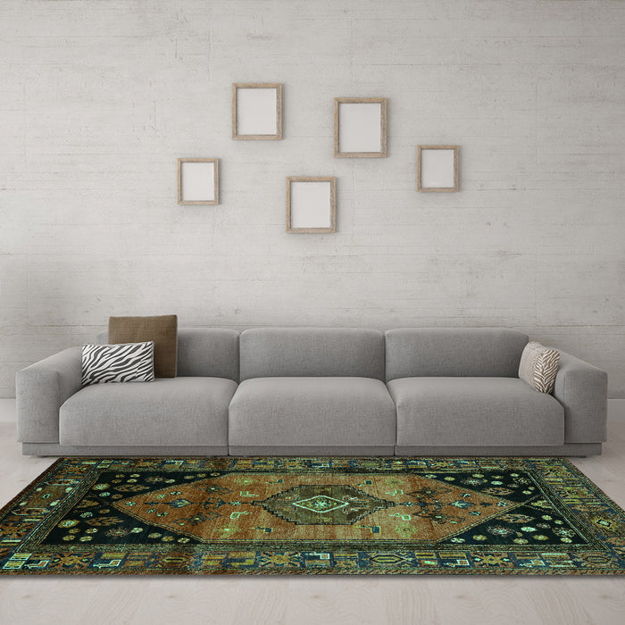 Machine Washable Persian Turquoise Traditional Area Rugs in a Living Room,, wshtr217turq