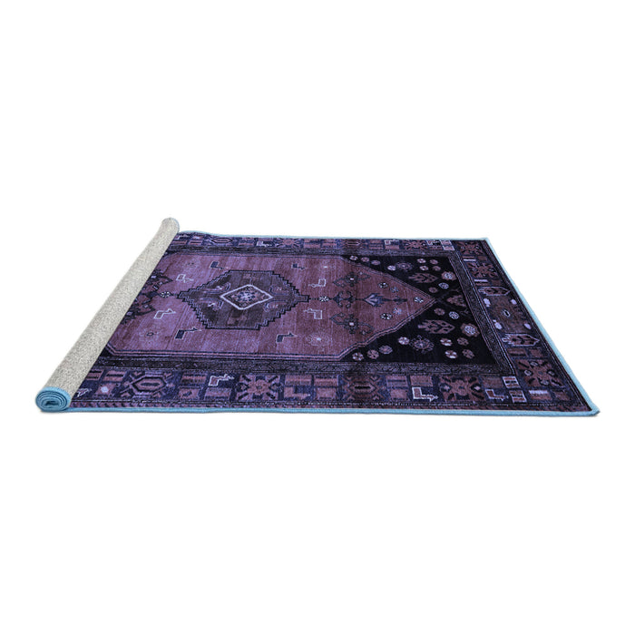 Sideview of Machine Washable Persian Blue Traditional Rug, wshtr217blu