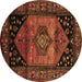 Round Persian Brown Traditional Rug, tr217brn
