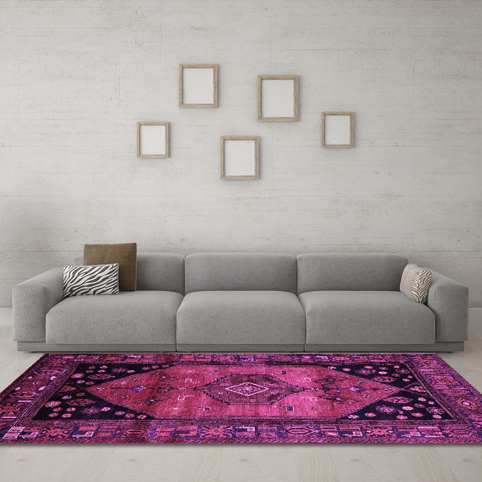 Machine Washable Persian Purple Traditional Area Rugs in a Living Room, wshtr217pur