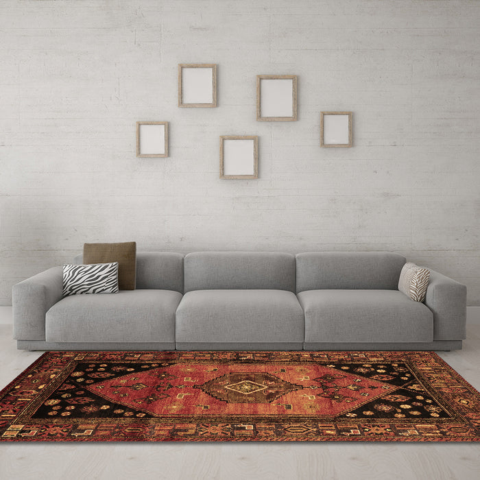 Machine Washable Persian Brown Traditional Rug in a Living Room,, wshtr217brn