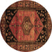 Round Machine Washable Persian Brown Traditional Rug, wshtr217brn