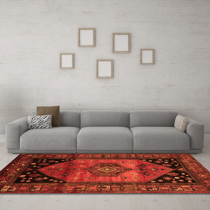 Machine Washable Persian Orange Traditional Area Rugs in a Living Room, wshtr217org