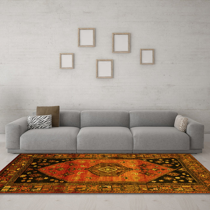 Machine Washable Persian Yellow Traditional Rug in a Living Room, wshtr217yw