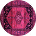 Round Machine Washable Persian Pink Traditional Rug, wshtr217pnk