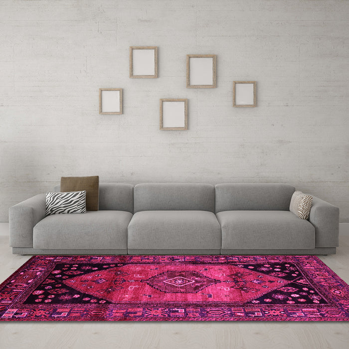 Machine Washable Persian Pink Traditional Rug in a Living Room, wshtr217pnk