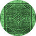 Round Machine Washable Persian Emerald Green Traditional Area Rugs, wshtr2180emgrn