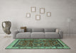 Machine Washable Persian Turquoise Traditional Area Rugs in a Living Room,, wshtr2180turq