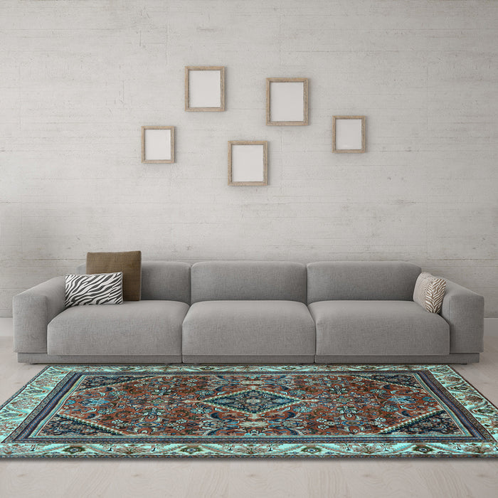 Machine Washable Persian Light Blue Traditional Rug in a Living Room, wshtr2180lblu