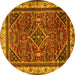 Round Machine Washable Persian Yellow Traditional Rug, wshtr2180yw