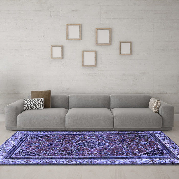 Machine Washable Persian Blue Traditional Rug in a Living Room, wshtr2180blu