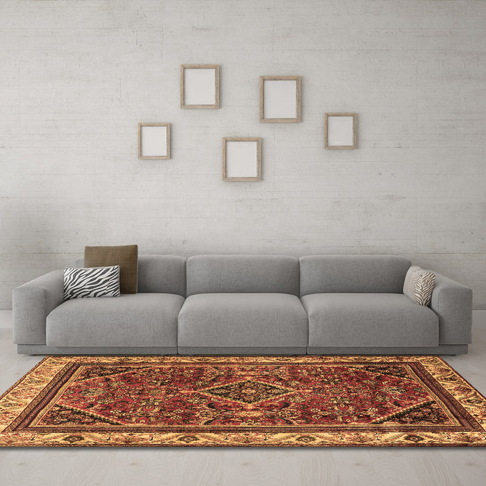 Machine Washable Persian Brown Traditional Rug in a Living Room,, wshtr2180brn