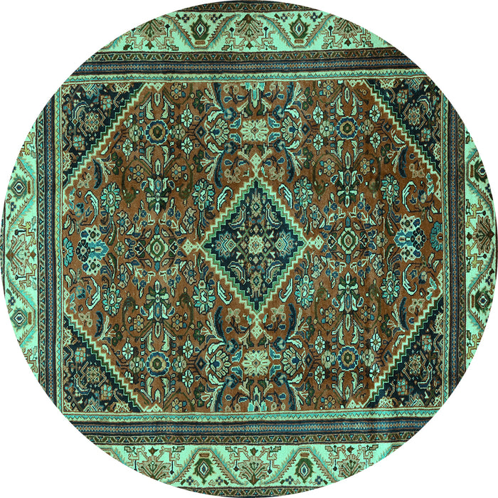 Round Machine Washable Persian Turquoise Traditional Area Rugs, wshtr2180turq