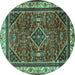 Round Machine Washable Persian Turquoise Traditional Area Rugs, wshtr2180turq