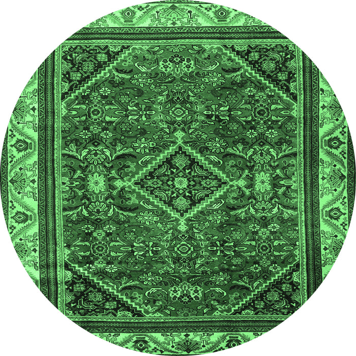 Round Persian Emerald Green Traditional Rug, tr2180emgrn