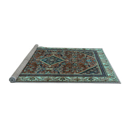 Sideview of Machine Washable Persian Light Blue Traditional Rug, wshtr2180lblu