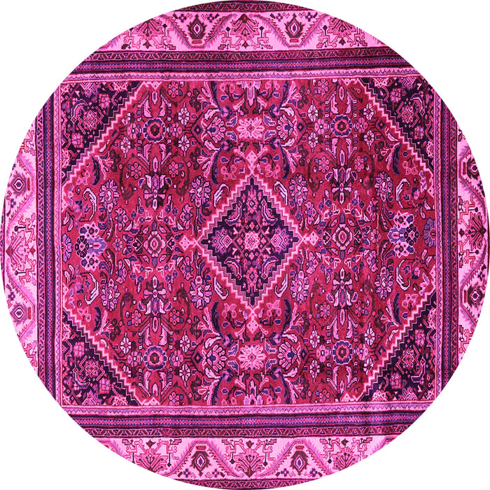 Round Machine Washable Persian Pink Traditional Rug, wshtr2180pnk