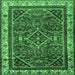 Square Machine Washable Persian Emerald Green Traditional Area Rugs, wshtr2180emgrn