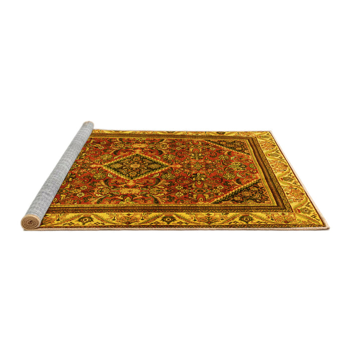 Sideview of Machine Washable Persian Yellow Traditional Rug, wshtr2180yw