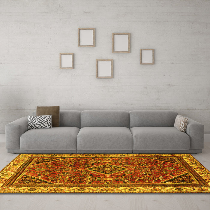 Machine Washable Persian Yellow Traditional Rug in a Living Room, wshtr2180yw