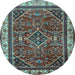 Round Machine Washable Persian Light Blue Traditional Rug, wshtr2180lblu